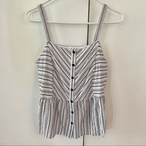 LOFT White, Pink and Black Striped Button Down Sleeveless Blouse, Women's Size S